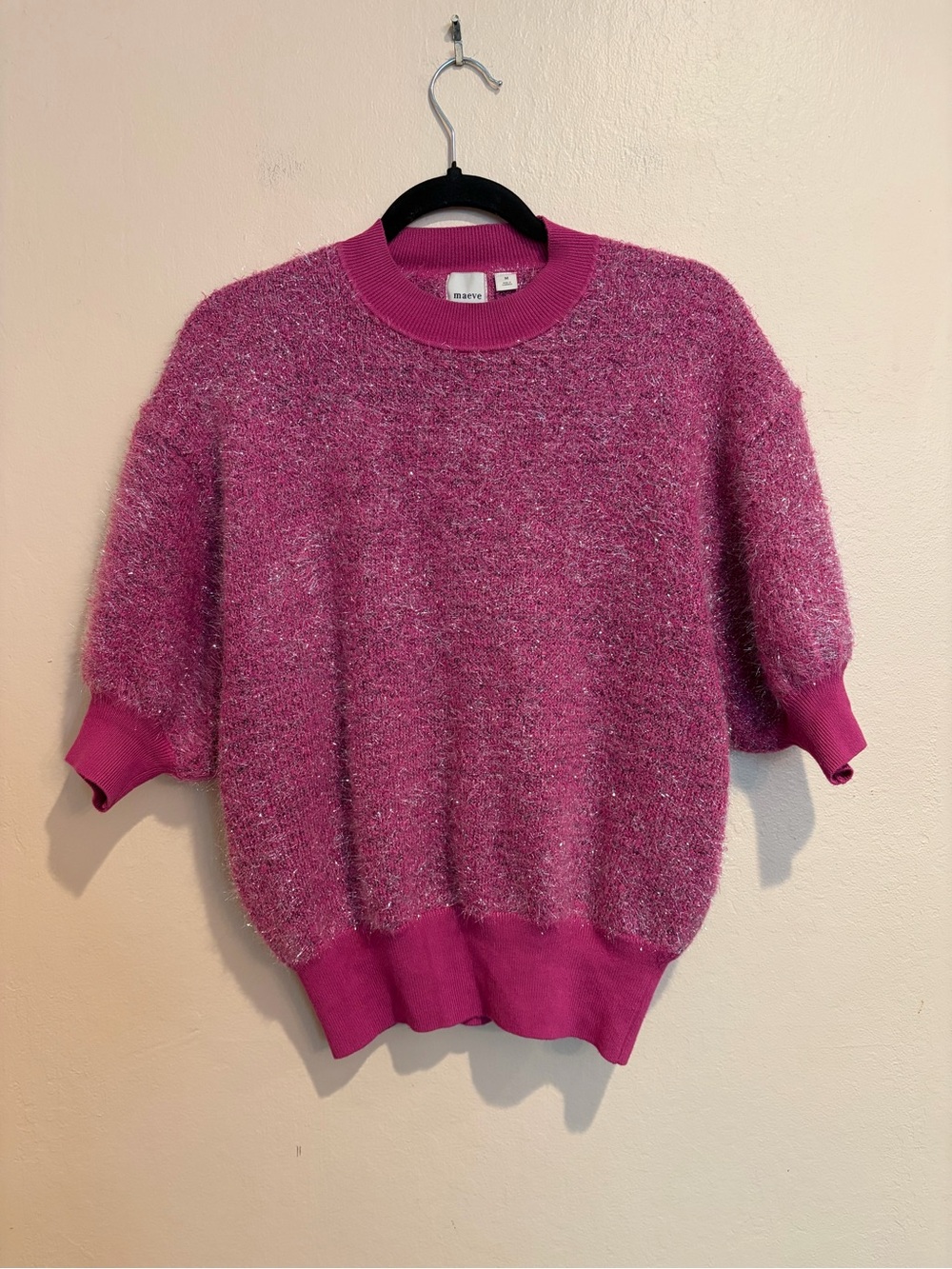 Maeve Berry Eyelash Sweater Top with Keyhole Back, Soft and Girlie, size M
